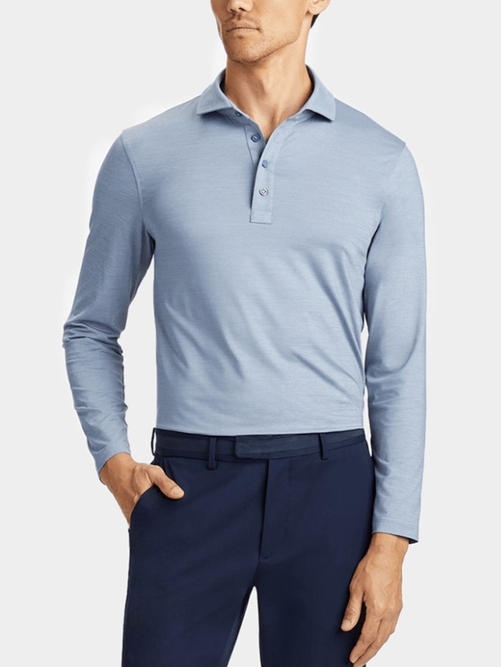G/FORE Men's Light Blue Long Sleeve Henley Polo Shirt